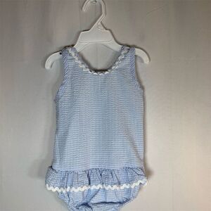Baby Girls One Piece Swimsuit Size 3T Blue White Gingham Ruffle Skirt